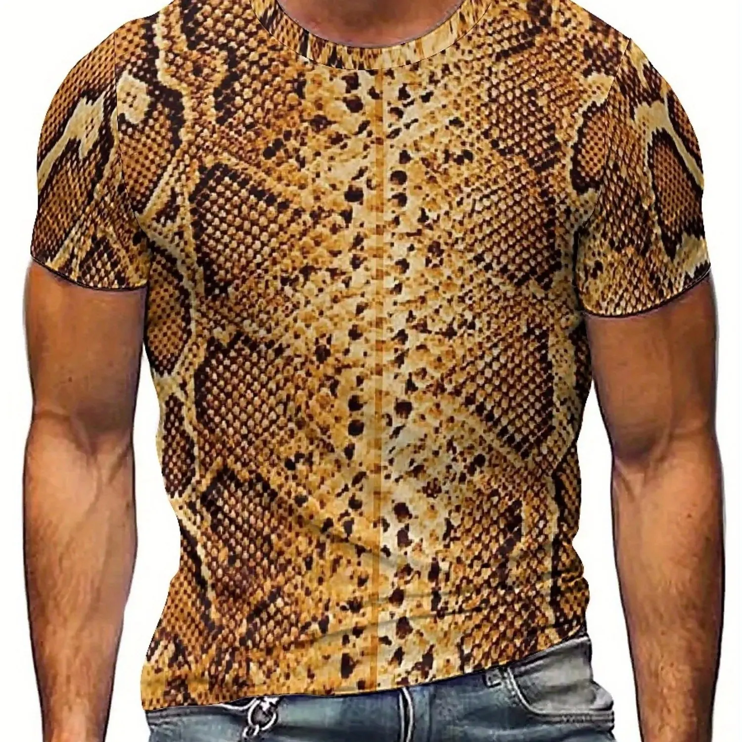 เสื้อยืดกราฟิกงูพิมพ์ลาย 3D สำหรับผู้ชาย - โพลีเอสเตอร์เนื้อนุ่ม แขนสั้น คอกลม สวมใส่สบายทุกฤดูกาล