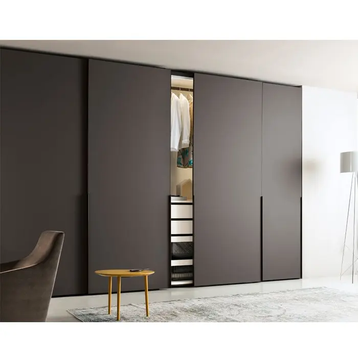 Lacquer Timber Veneer Morden Design Sliding Door Bedroom Modular Wardrobe Closet With Storage Cabinets