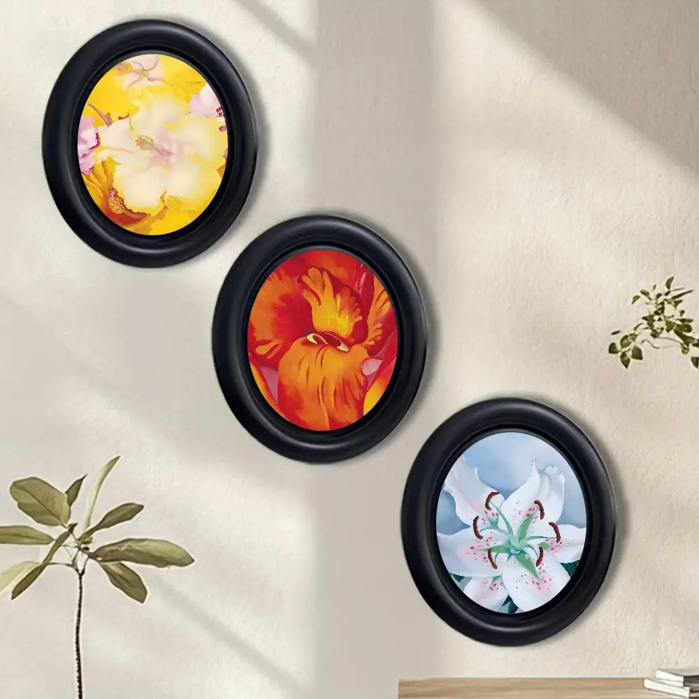 Georgia O'Keeffe-style artistic flower Wooden Elliptical Photo Frame, Perfect for Home & Holiday Decoration, Great Gift Choice
