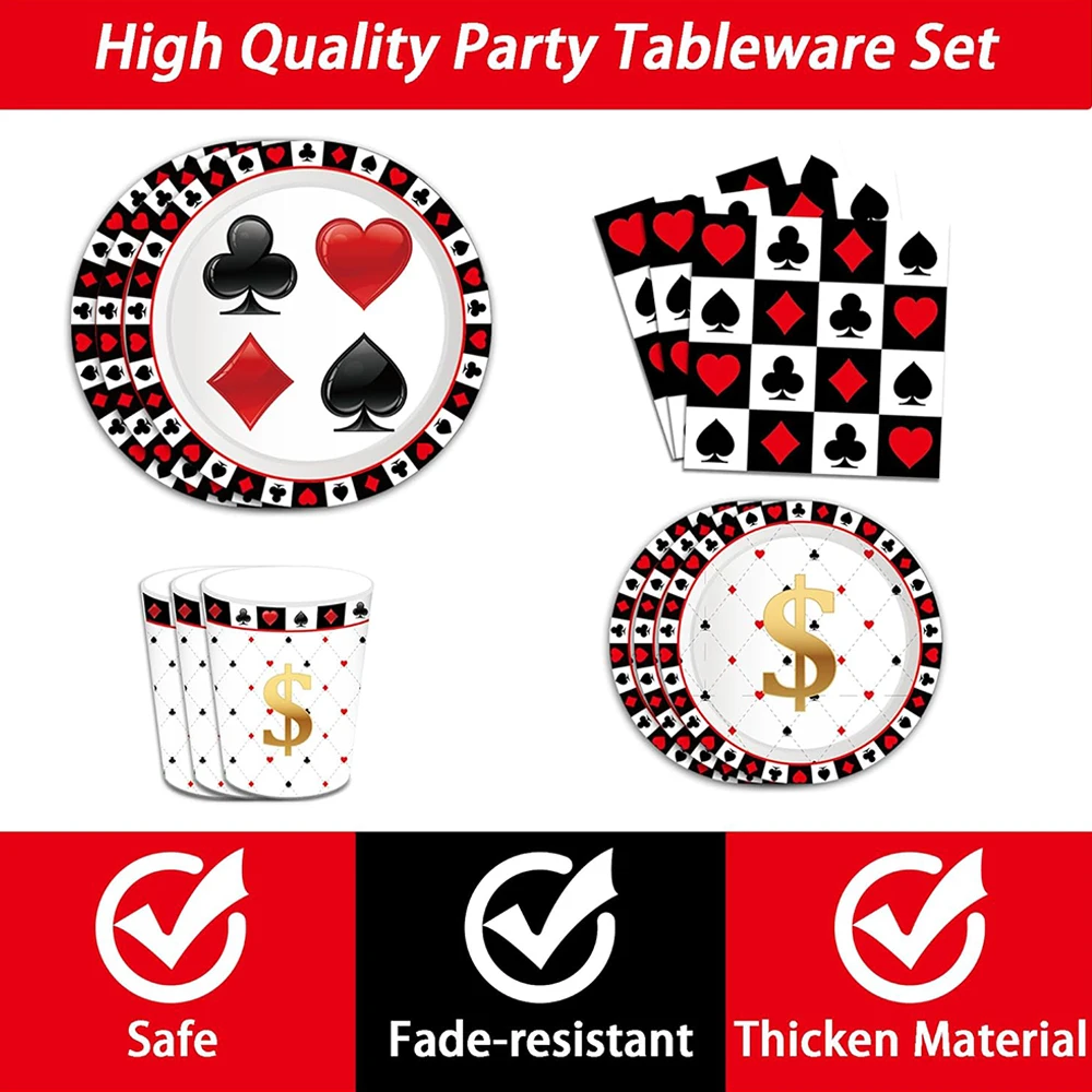 Casino Poker Karte Party Dekorationen Teller Tassen Servietten Happy Sign Banner Tischdecke Luftballons Las Vegas Geburtstag Party Supplies – Detail 3