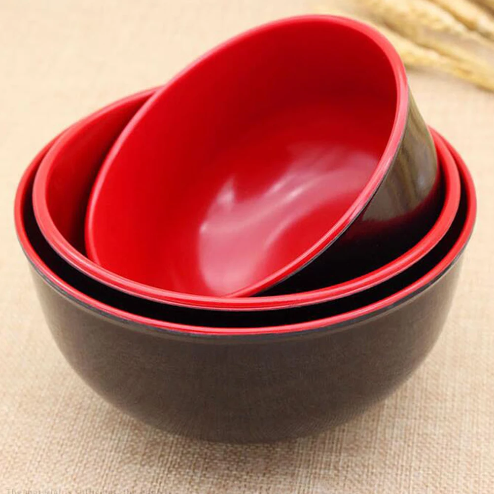 

2 Pcs Melamine Bowls Shatterproof Rice Bowl Red Black Kitchen Soup Cereal Dinner Stackable Tableware Set
