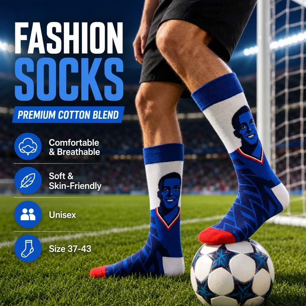 

[1 Pair] Street Football Style , Trendy Socks with Unique Prints , A Must-Have for Sports and Leisure