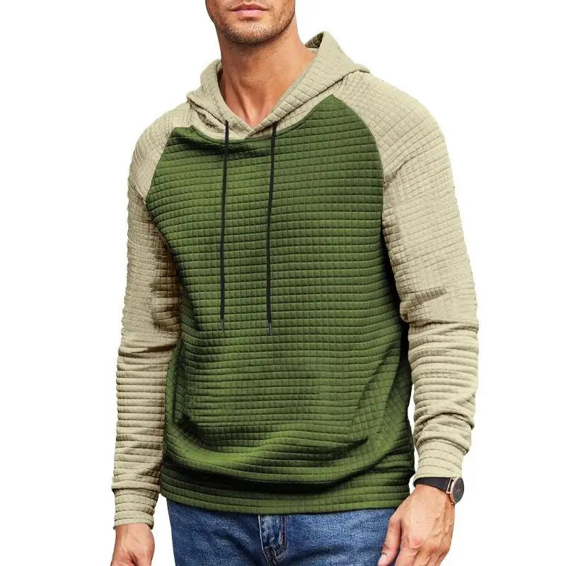 الأمريكية Sle الرجال هوديي طويل Sve المرقعة اللون بلو منقوشة ملابس خارجية عادية الخريف ملابس للرجال oulder الإدراج #3