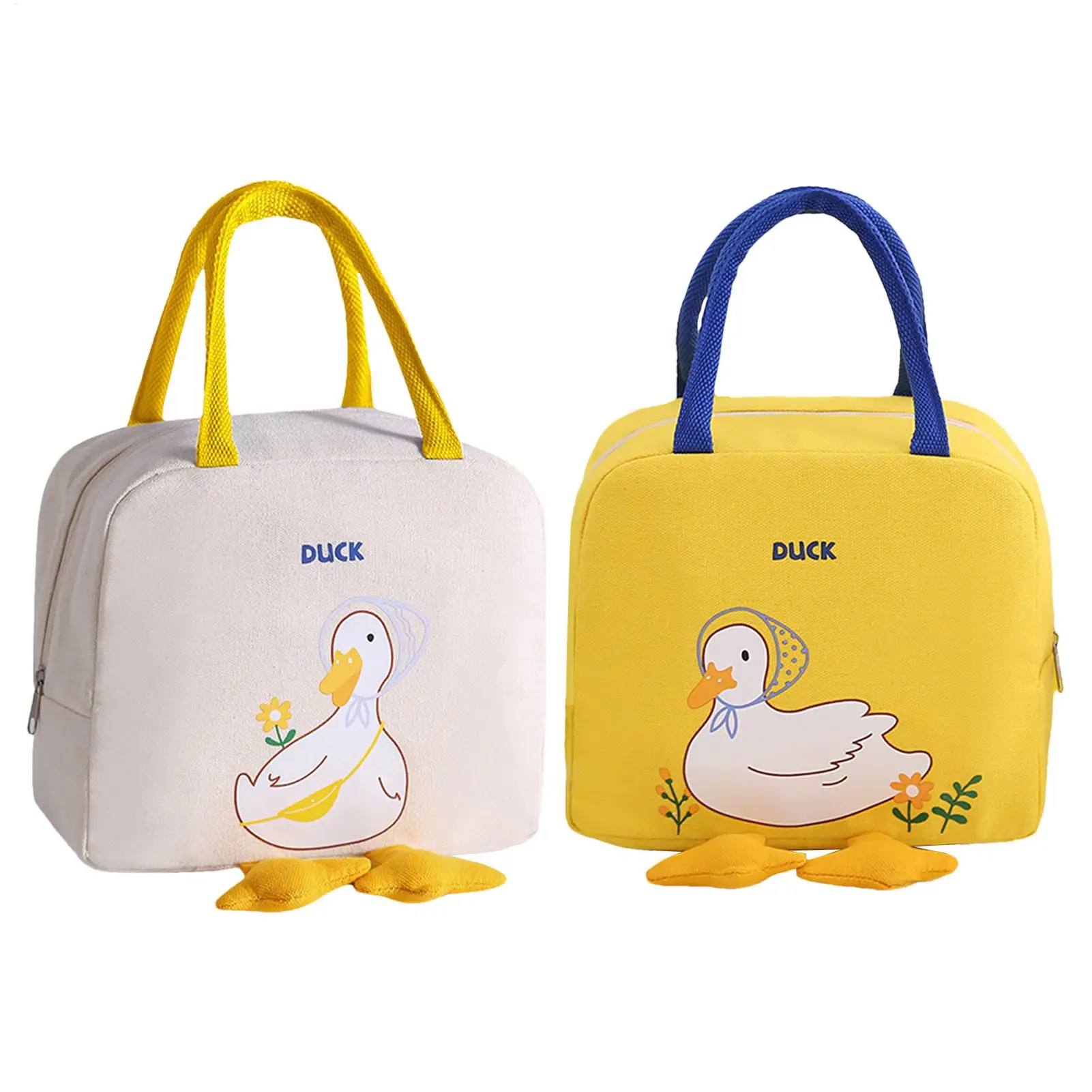 Large Capacity Cute Duck Patterns Lunch Box Wear-resistant Canvas Smooth Zipper Insulated Lunchbox For Students Office Workers