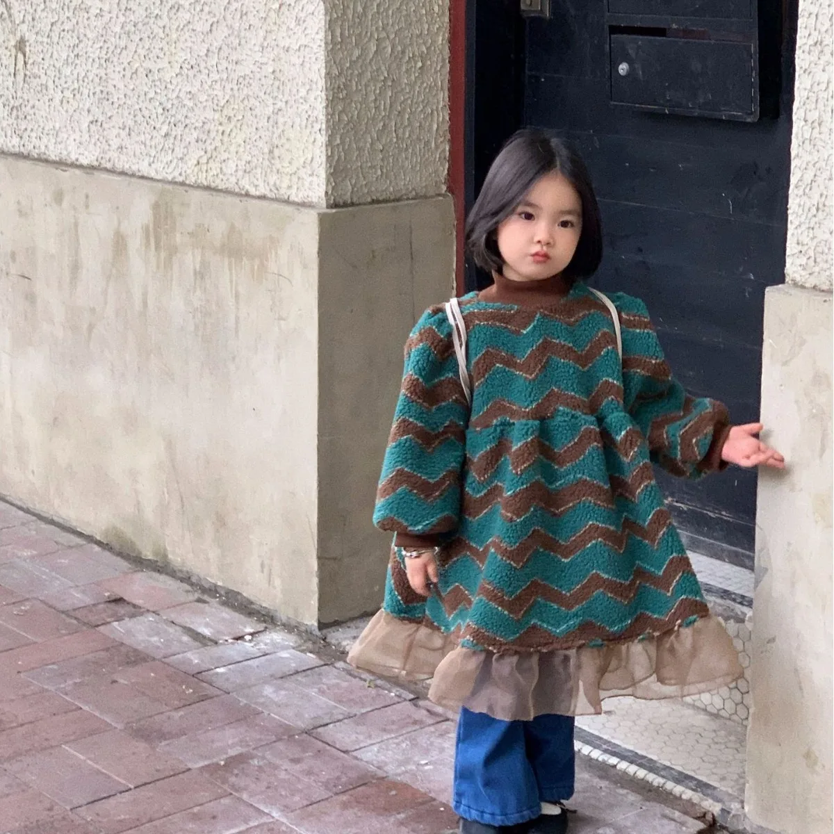 Girl Dress 2023 Winter New Korean Children Wear Korean Style Imitation Lamb Wool and Cashmere Thickened Girl Winter Dress