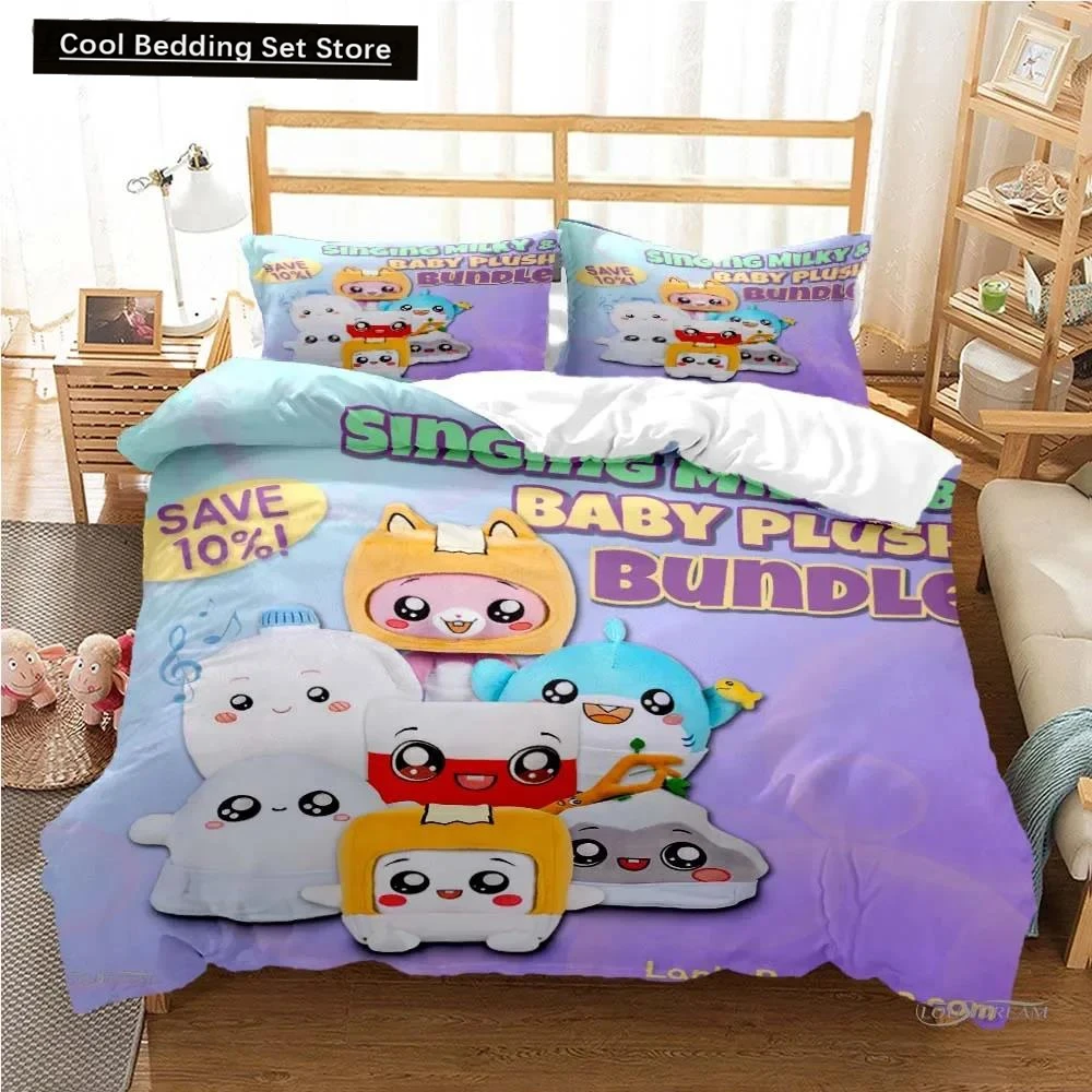 

L-Lankybox Animated Movie All Season Duvet Cartoon Cover Bedding Sets Soft Quilt Cover and Pillowcases Single/Double/Queen/King