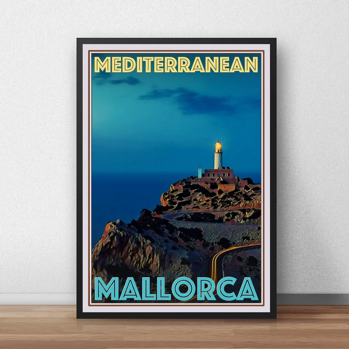 Mallorca Mediterranean Retro Vintage Style Travel Poster HD Printable Canvas Art Print Home Decor Wall Painting ( No Frame )