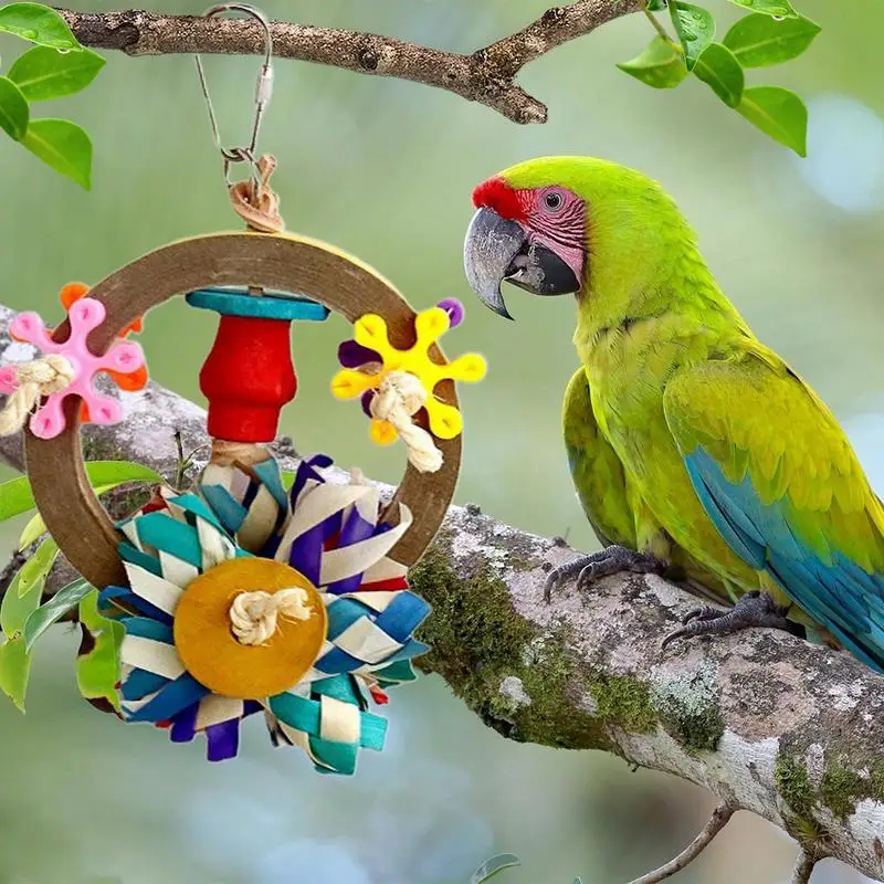 Bird Swings For Parakeets Paper Strip Windmill Colorful Parrot Swing Stand Chewing Toy Multi-Purpose Bird Cage Accessories For