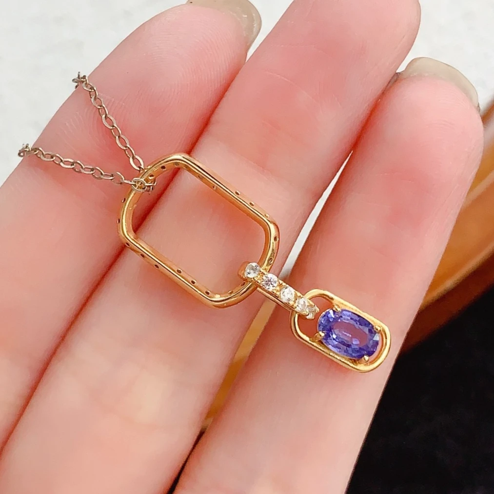Genuine 925 Silver Sapphire Pendant with Certificate 6x4mm Natural Sapphire Jewelry Silver Necklace Pendant Gift for Women