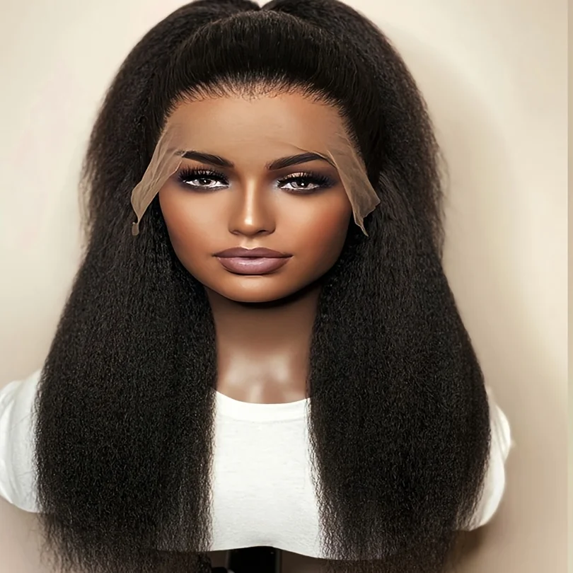 

Мягкий длинный прямой парик Yaki 24 дюйма, натуральный черный, с кружевной передней частью, для женщин, с синтетическими предварительно выщипанными прядями и без клея, с детской шелковистой волосяной основой, для повседневного использования