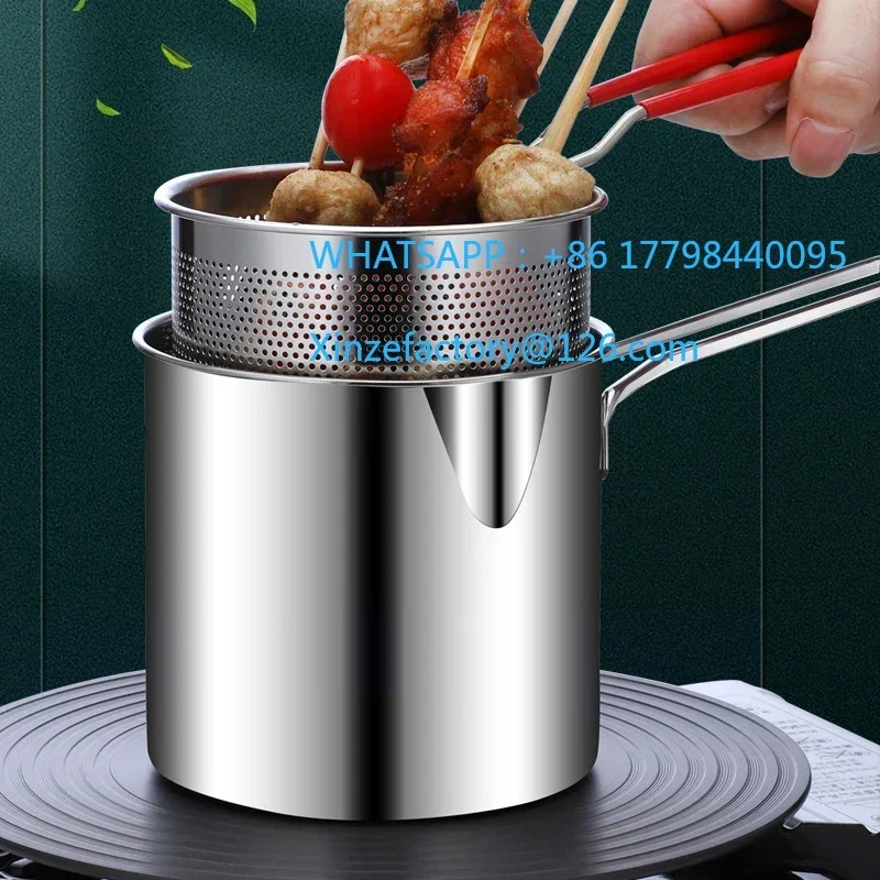 カスタマイズ可能なフライパンセット 日本製 深型油節約フライヤー 304ステンレス鋼 高温対応 キッチン 天ぷら チキンバスケット C