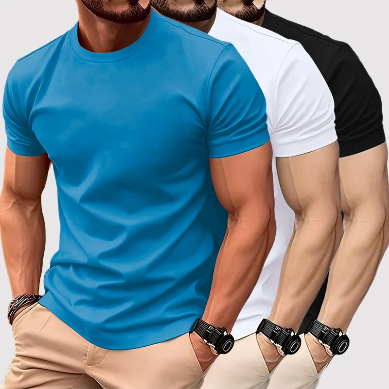 S-3XL Sommer T-Shirts für Herren, Streetwear, Sport, Bürokleidung, Baumwolle, Atmungsaktiv, Einfach, Kurzarm, Lässig, Locker, Weiches Oberteil