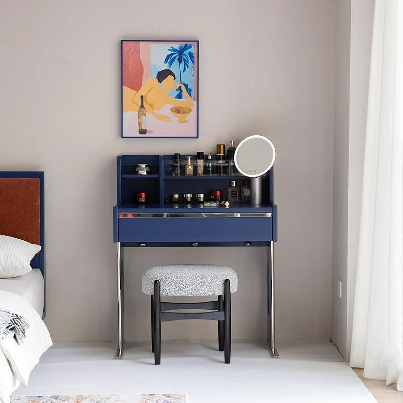 Piano dressing table, dark blue retro Nordic cherry wood dressing table