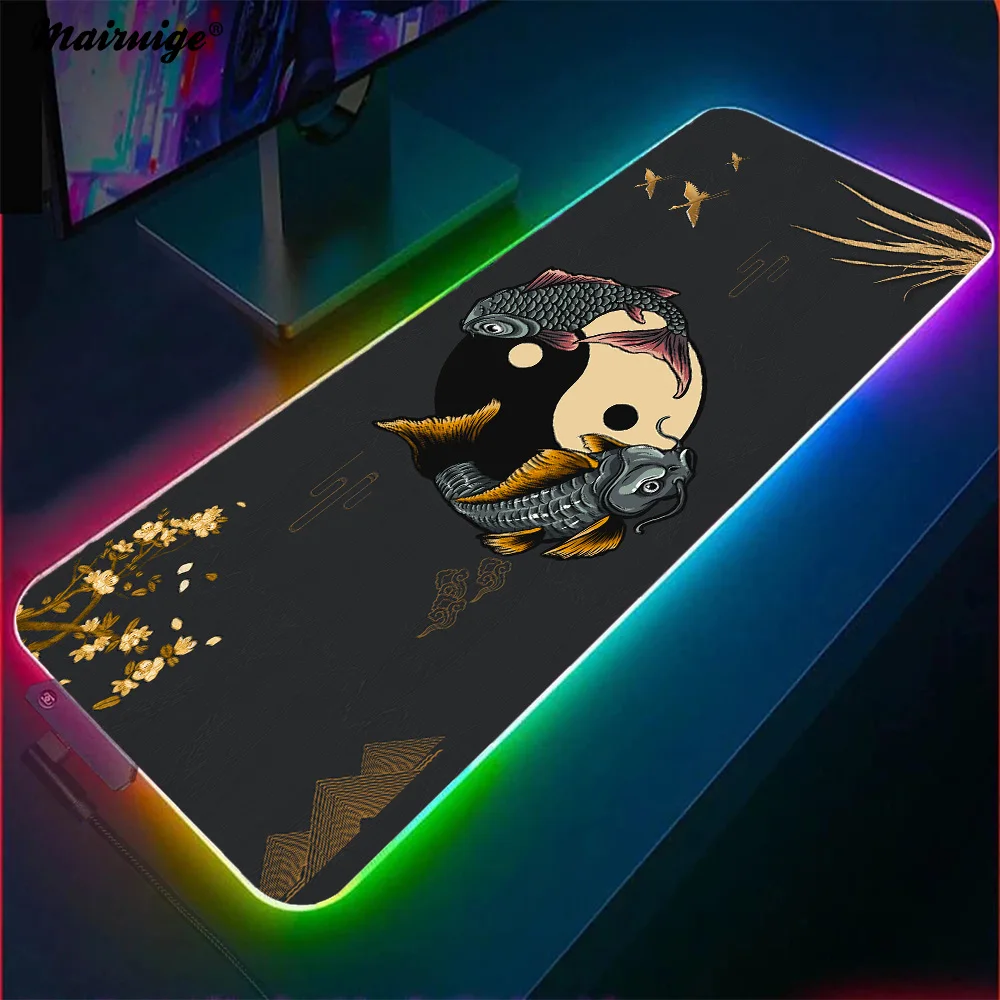 Yin Yang Koi Fish Large Mouse Pad Office Items Desk Protection Offices Accessories Mousemat Xxl Desk Pad Rubber Mat Table Pads