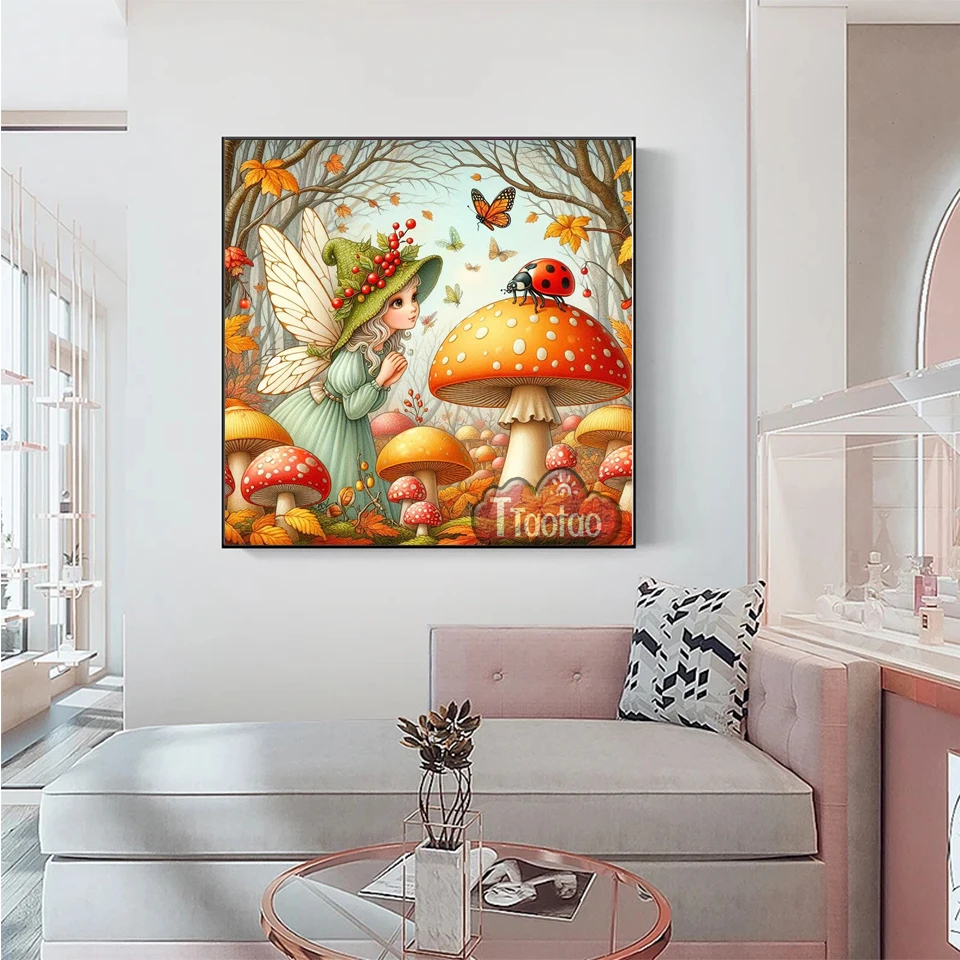 Cartoon 5D Forest Fairy Mushroom Diamond Painting DIY Full Rhinestone Square Round Mosaic Bead Embroidery Butterfly Decor Crafts