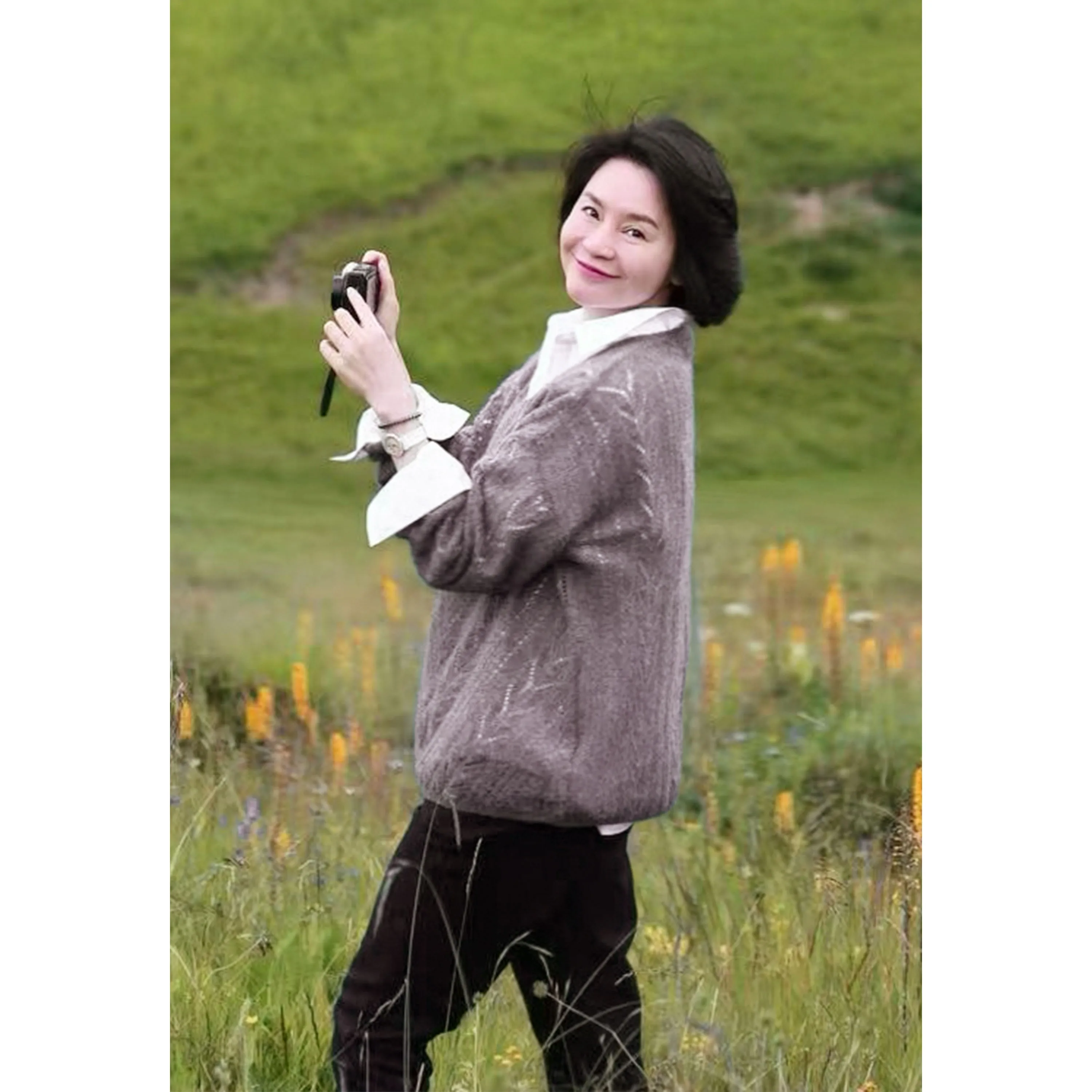 

Осенне-зимний шелковый вязаный свитер с V-образным вырезом, женский модный пуловер, связанный машинной вязкой, красивый, ручной работы