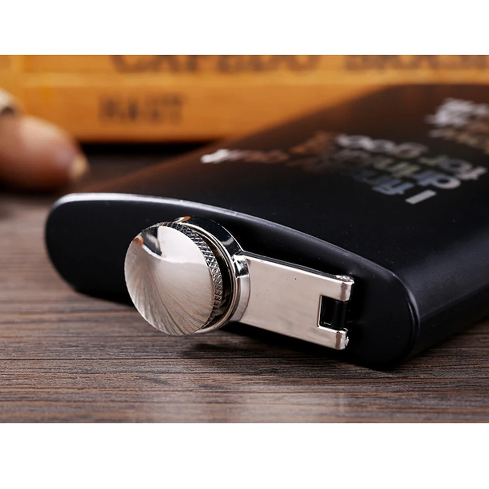 

8 Oz Stainless Steel Portable Flagon Black Finish with English Alphabet Design for Whiskey Wine Vodka Outdoor Camping