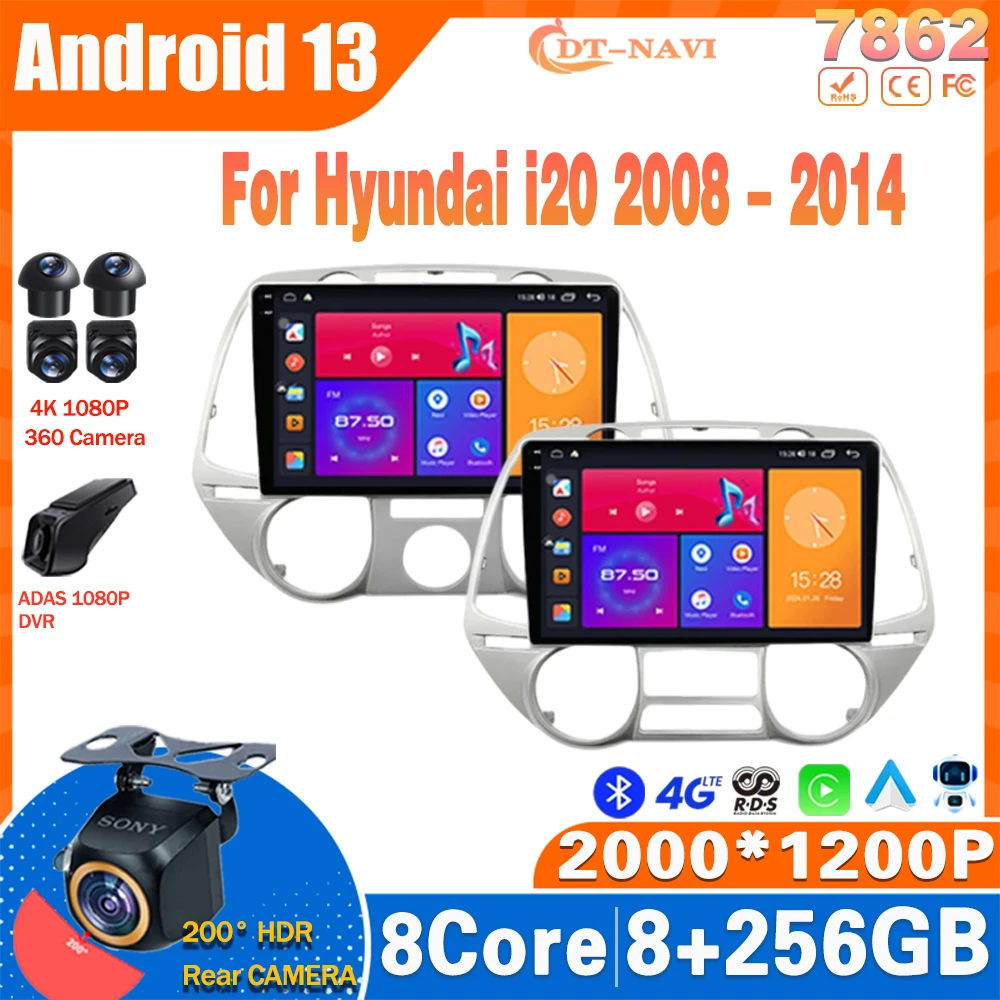 

Android 13 Carplay Auto для Hyundai i20 2008 2009 2010 2011 2012 2013 2014 Мультимедийный автомобильный радиоплеер WIFI 4G DSP с сенсорным экраном