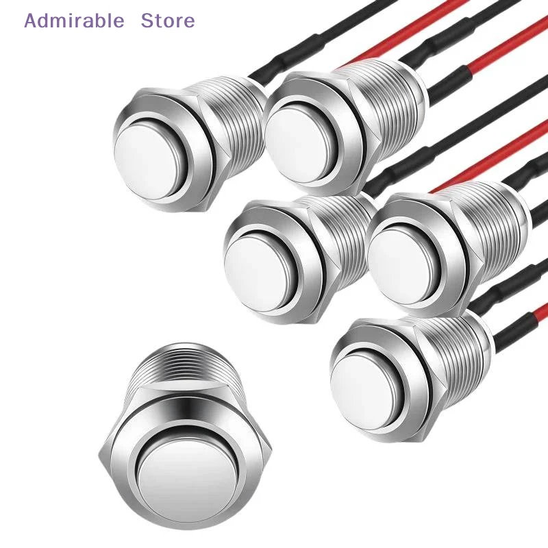 [W]Momentary Push Button Switch 5 Pack 12mm Round Head Stainless Steel 1NO with Cable for Vending Machine Part Replacement