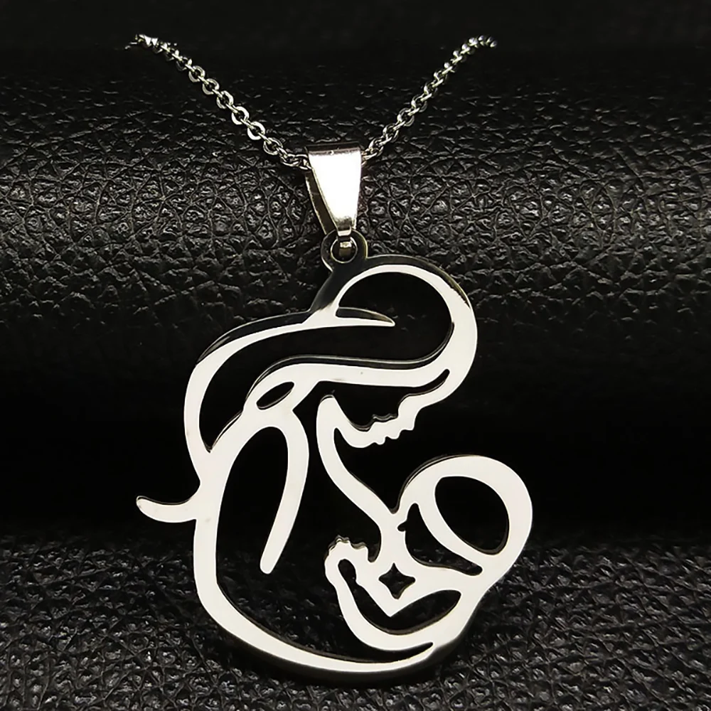 Family Mom Daughter Pendant Necklace Mother Day Necklace Stainless Steel Jewelry For Women Maternal Pregnant Love Gifts