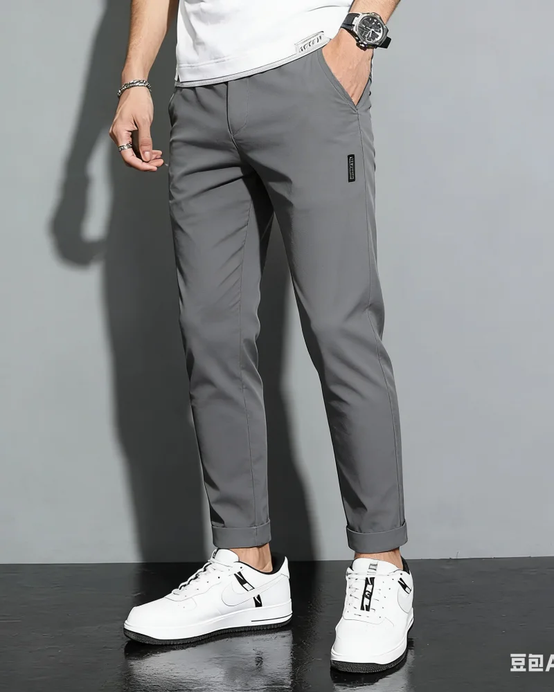 Summer Men's Ice Silk Sports Pants Quick Dry Stretch Breathable Casual Straight Fit Trousers for Active Wear