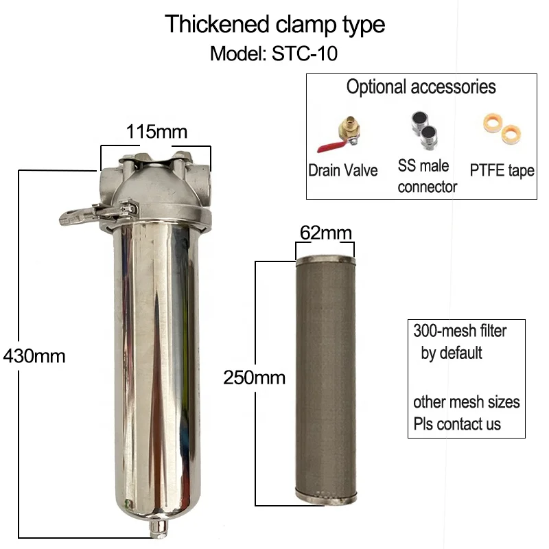 2.5*10Inches Fluid Filtration SS304 Filter Housing Stainless Steel DEF Filter Housings