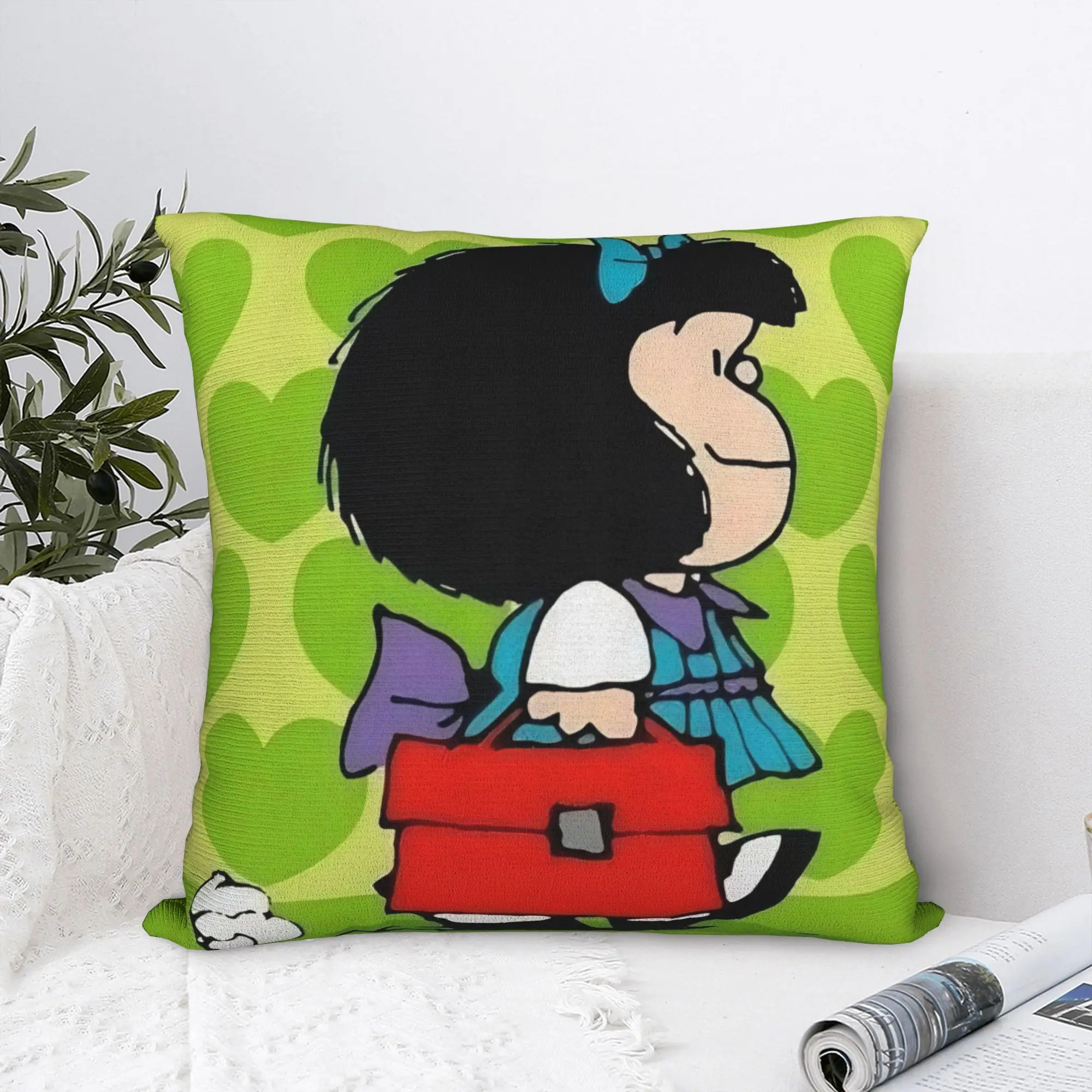 Mafaldas Green Heart Pillowcase Polyester Cushion Cover Decor  Pillow Case Cover Home Square 45X45cm