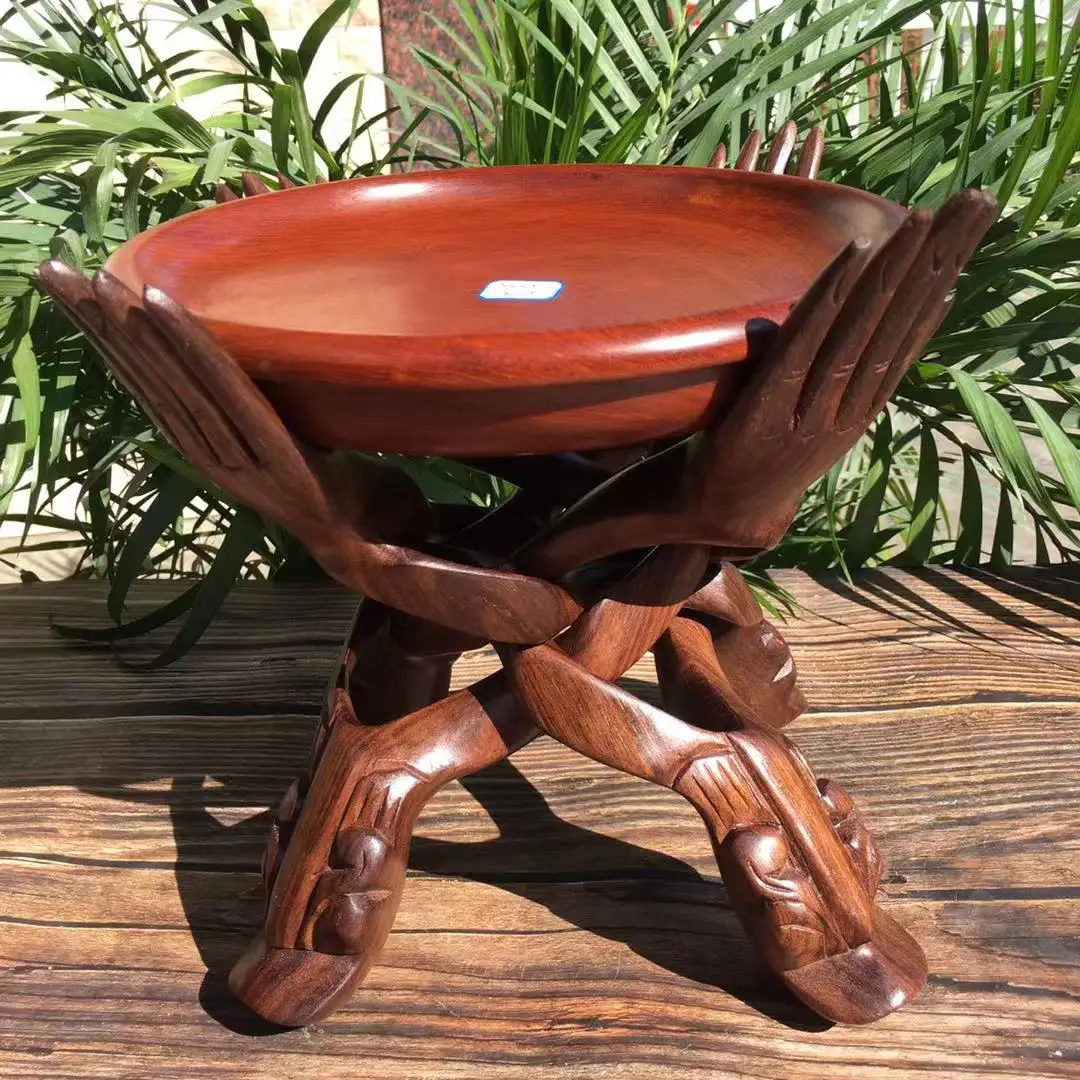 Myanmar rosewood mahogany fruit plate shelf whole wood solid wood bergamot stand hand flower stand whole solid wood root car