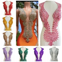 Handmade Rhinestones Bodice Applique Handsewing Beads stones Patches Triming Accessory for Wedding Party Dress Clothes
