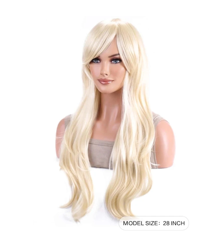 باروكات طويلة مموجة، شعر نسائي خفيف الشعر مع باروكات ذهبية، تم تركيبها للشعر المستعار اليومي للعب الأدوار في الحفلات #5