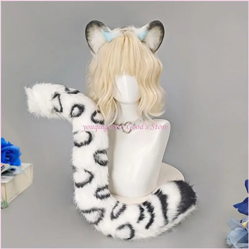 57QA สัตว์เสือดาวชุดเครื่องแต่งกาย, หูเสือดาวและชุดหางสัตว์แฟนซีชุดสำหรับปาร์ตี้วันเกิดฮาโลวีนคอสเพลย์ Props