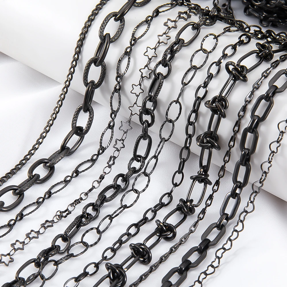 1/2/10M Gun Black Stainless Steel Chain Simple Retro Suitable DIY Bracelet Jewelry Accessories Clothing Decoration Flat Chain