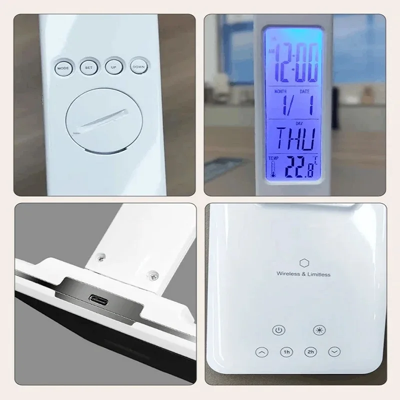 LED 책상 램프 다기능 휴대 전화 충전기 알람 시계 테이블 조명 팬 펜 홀더 침실 테이블 독서 램프