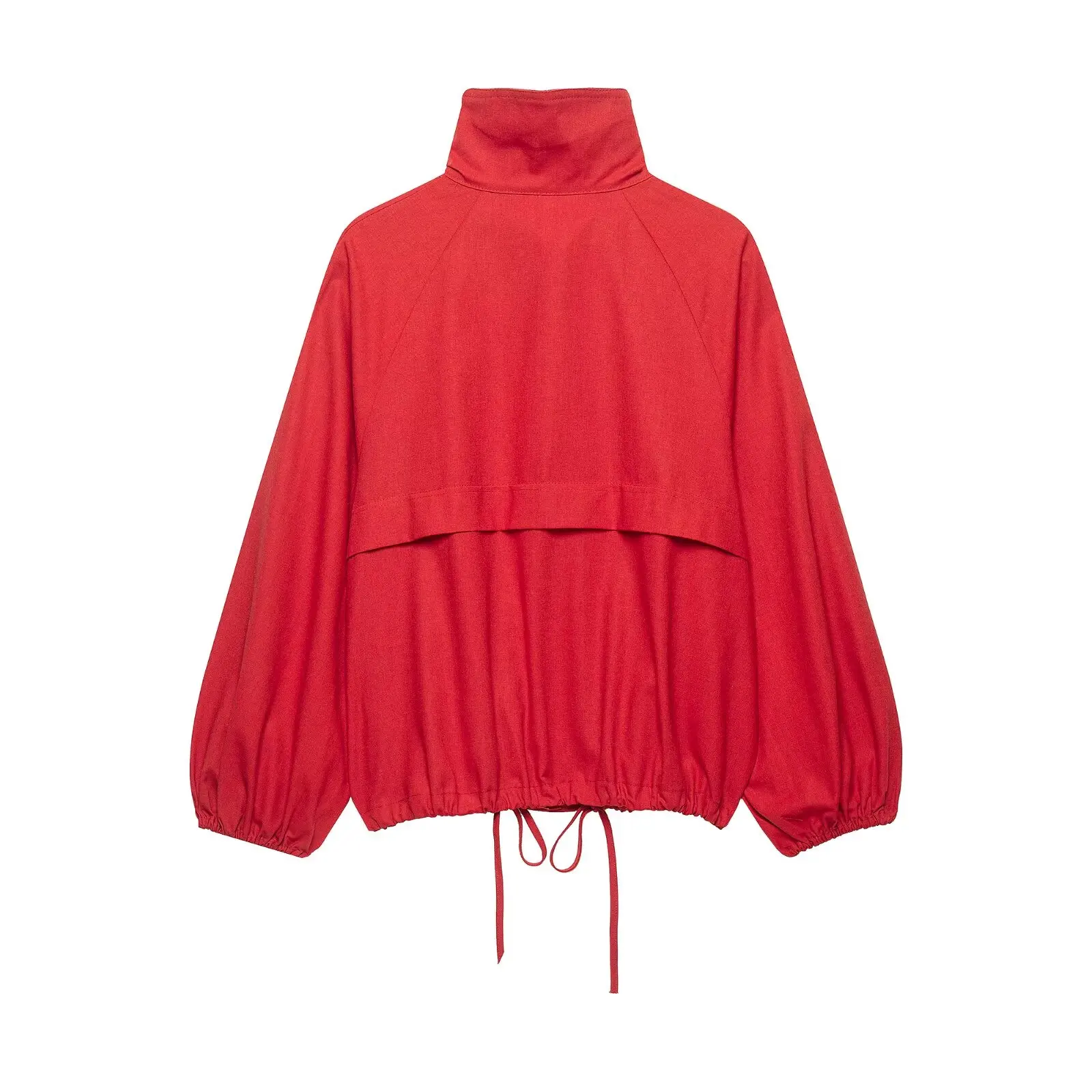 DUOPERI Women Red Drawstring Jacket High Stand Collar Long Sleeve Female Chic Lady Casual Outerwear