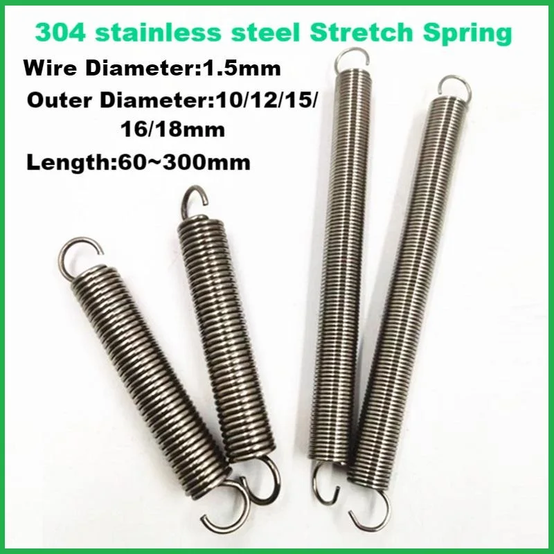 304 Stainless Steel Tension Springs, Hook Extension Spring, Oven Spring, Wire Dia 1.5mm, Outer Dia 10/12/15/16/18mm, Length 60~3