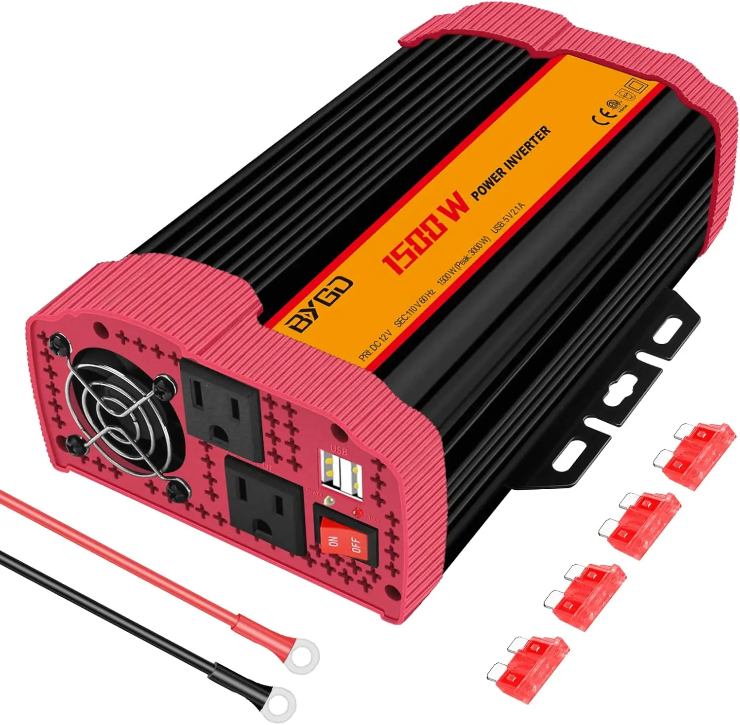 

1500W Car Power Inverter DC 12V to AC 110V Car Converter Charger Adapter with Dual Outlets and 4.2A Dual USB Ports DC to AC