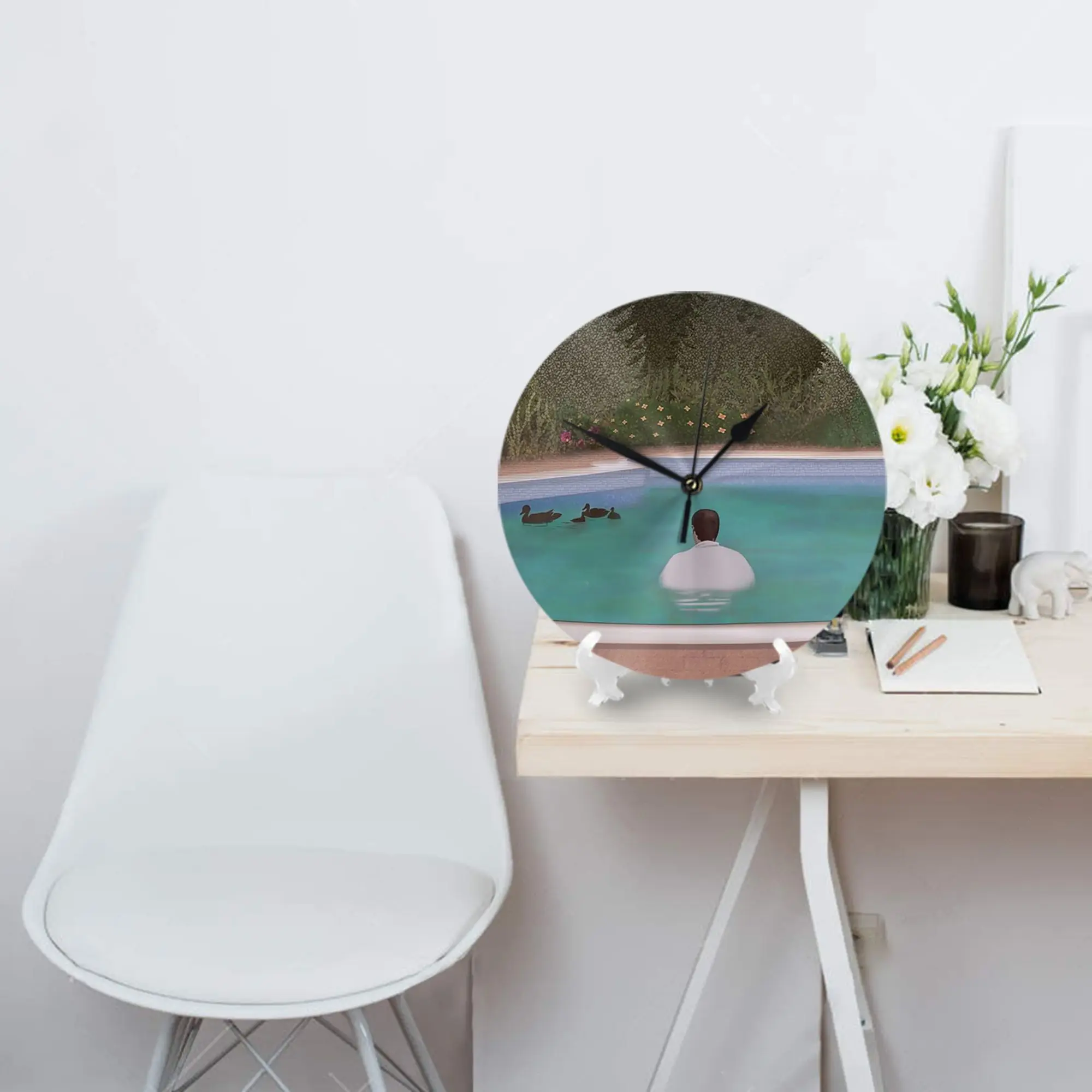 

Он, с утками.. Настенные часы Украшение комнаты Бесшумные круглые часы для спальни Гостиная Кухня Дом