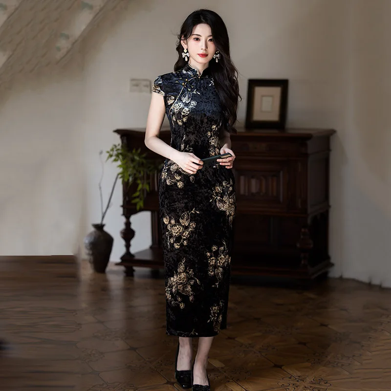 

Сексуальное тонкое женское платье Ципао, новое длинное платье Cheongsam, винтажное классическое традиционное китайское платье, восточный костюм, платья с цветочным принтом