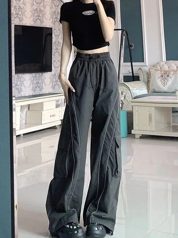 

Qui Dry Thiened Women's Sport Pants Loose Fit Casual Workwear Dstring American Retro Design Autumn High Street