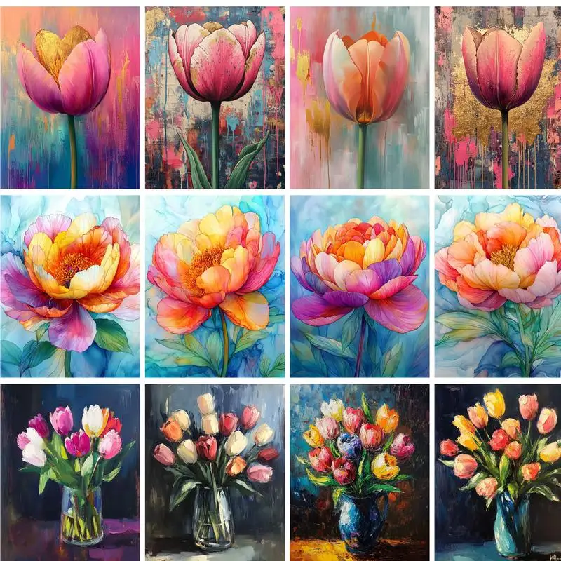 

GATYZTORY Oil Painting By Numbers Handpainted Picture Drawing Colorful Flower Diy Crafts On Canvas Gift For Adults Home Garden