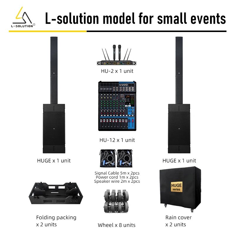 Sistema de Altavoces de Columna Activos de Neodimio L-solution Serie Huge de 2500 W Máx. SPL140dB con Audio de Alta Resolución y Sonido Profesional de 3 Canales