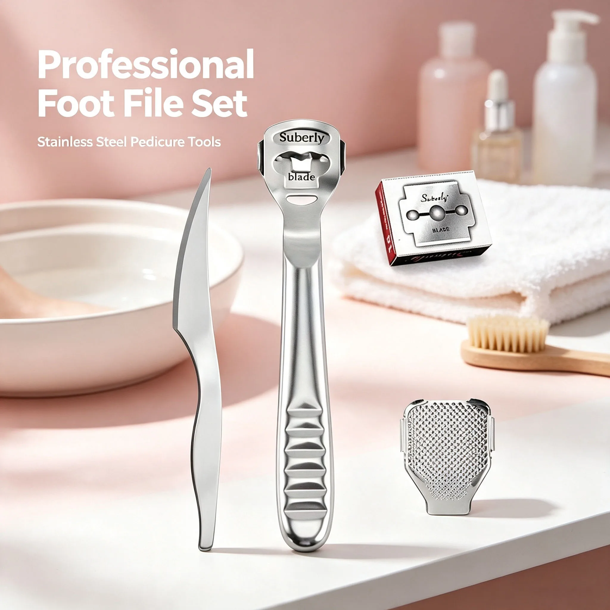 Stainless Steel Foot Care Tool Set, Including Foot Repair Knife and Dead Skin File, for Removing Calluses and Thick Dead Skin from the Soles of the Feet, Suitable for Home and Salon Use, Daily Foot Care Tools