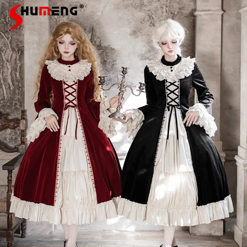 

Japanese Chic Design New Original Brand Open Front Ruffled Long OP Twinset Dresses 2025 Autumn Winter Lolita Bell Sleeves Dress