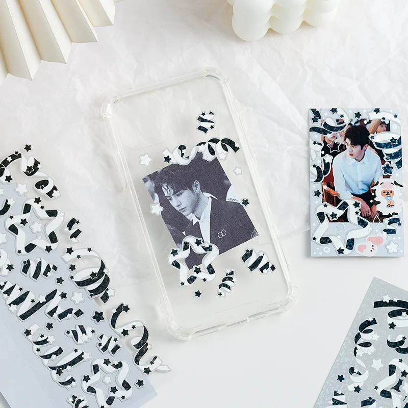 Kawaii Star Ribbon Laser PVC Sticker Scrapbooking Decorative Sticker Korean DIY Diary Album Stick Cute Stationery Gift