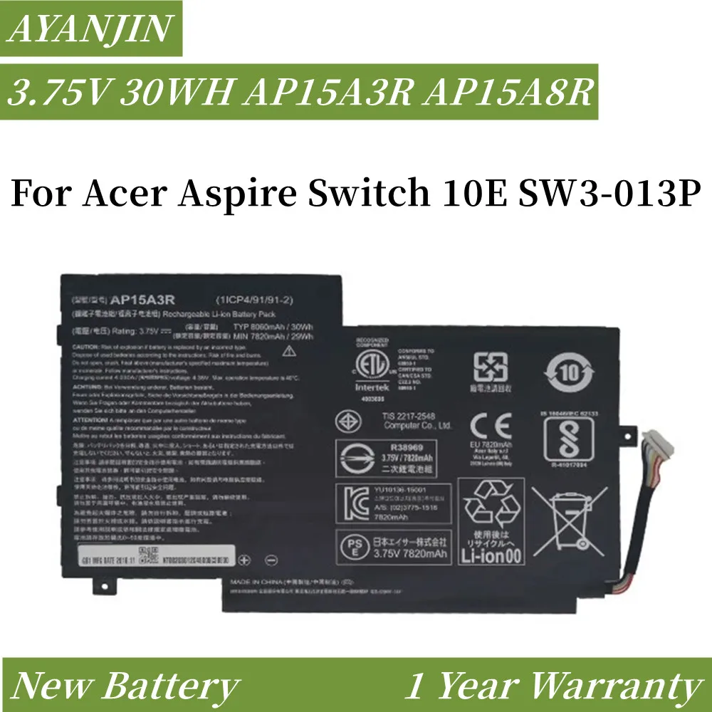 

AP15A3R AP15A8R 3.75V 30WH/8000mAh Laptop Battery For Acer Aspire Switch 10E SW3-013P Series AP15A3R