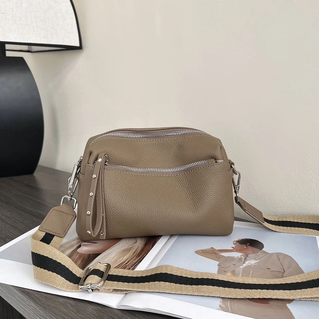 Real Genuine Leather Women's Crossbody Bag Commuting Simple Small Handbag, Soft Leather Shoulder Casual Solid Color Square Bag