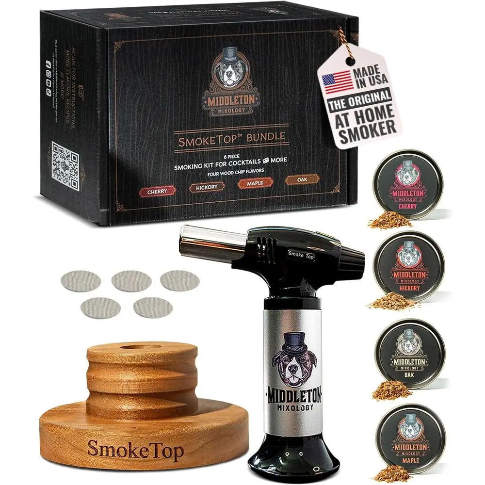 

Cocktail Smoker Kit and Torch with Cherry, Hickory, Maple, and Oak Chips - Ideal for Classic Cocktails, Whiskey, and Bourbon