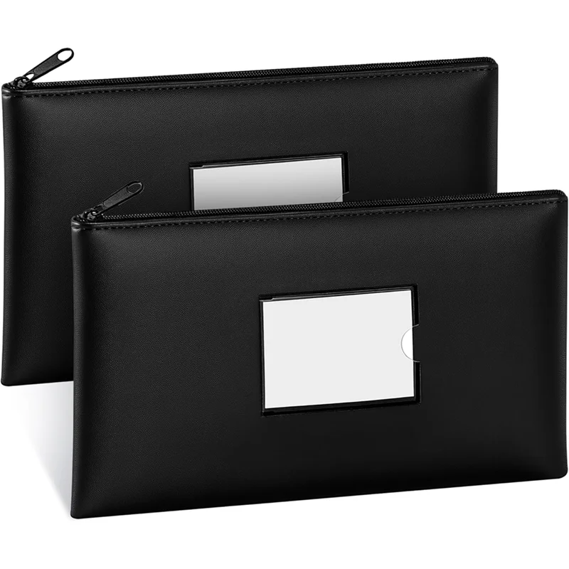 

Professional Money Bags With Zipper, 2-Pack Bank Bags With Label, Waterproof Leather Money Pouches,For Cash Coin Bill Invoice De
