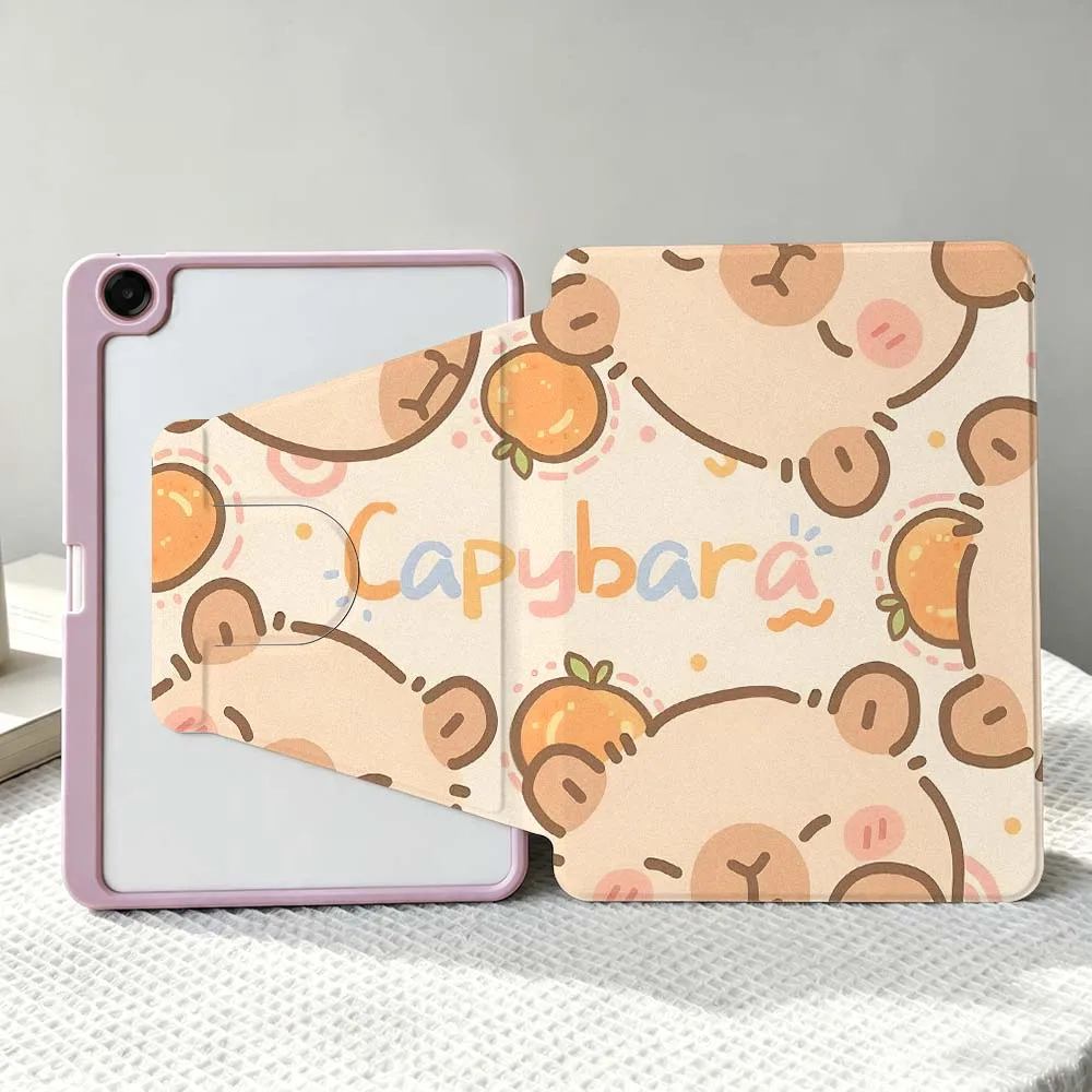 Cute Capybara For Samsung Galaxy Tab S11 S10 S9 S8 A11 FE Plus Ultra 360° Rotation Stylus Storage Tablet Case Soft