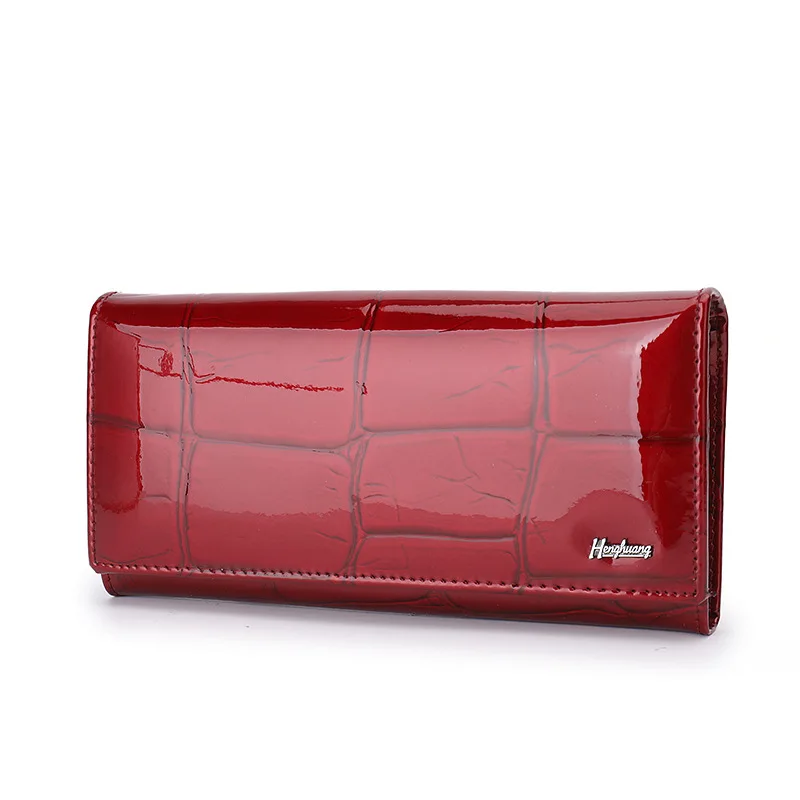 Western Patent Leather Stone Pattern Magnet Hasp Women Wallet Fashion Large Capacity Cark Holder Purse for Ladies
